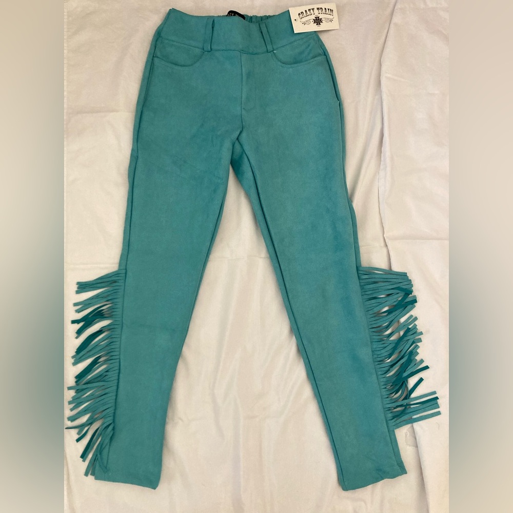 Crazy Train Faux Suede Fringe skinny pants.